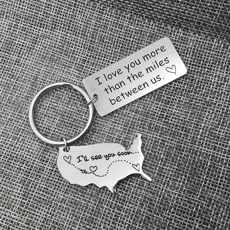 Xiahuyu Long Distance Relationship Gift Keychain I Love You More Than The Miles Between Us Keychain Going Away Gift Girlfriend Boyfriend Gifts Personalized Couples Jewelry Trucker Husband Dad Gifts - Image 2